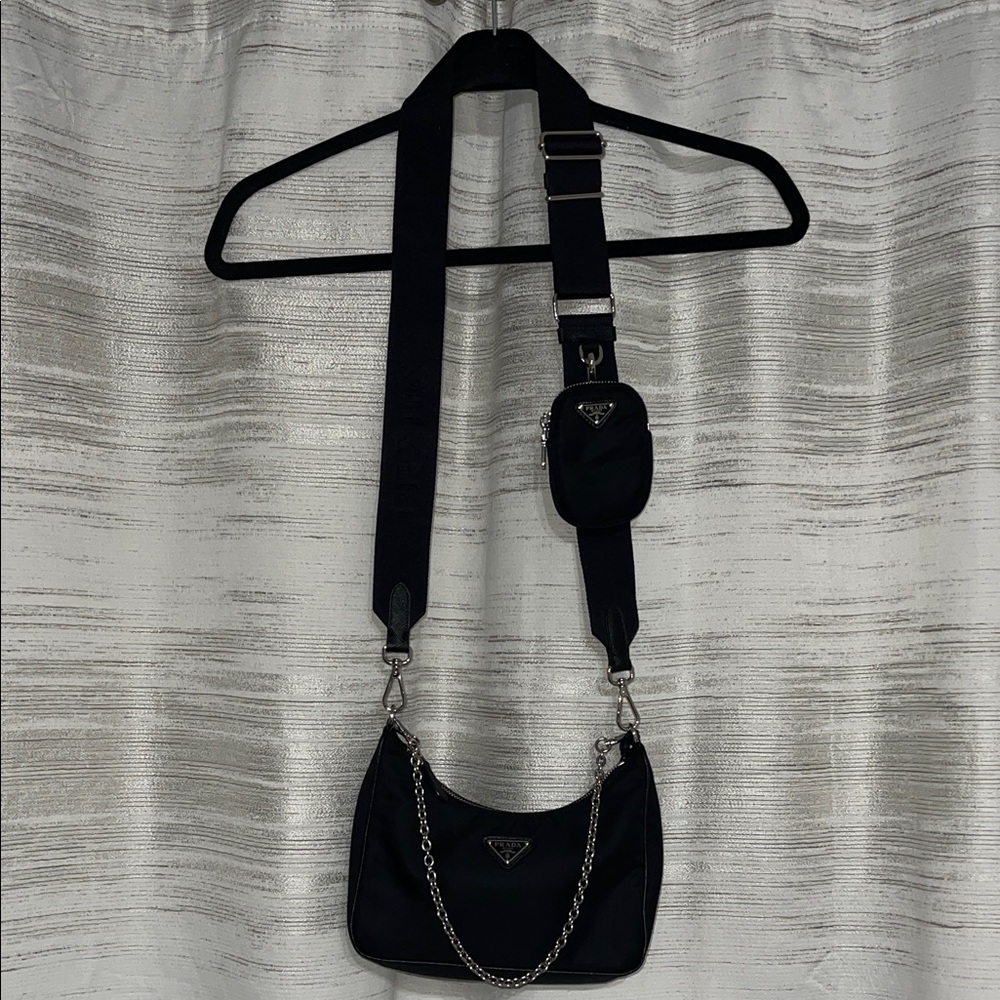 Prada Black Nylon Chain Shoulder Bag